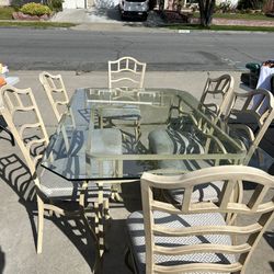 Sturdy Metal Table With 6 chairs Beveled Glass Top