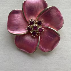 Pink Flower Brooch/Pendant Signed BEST
