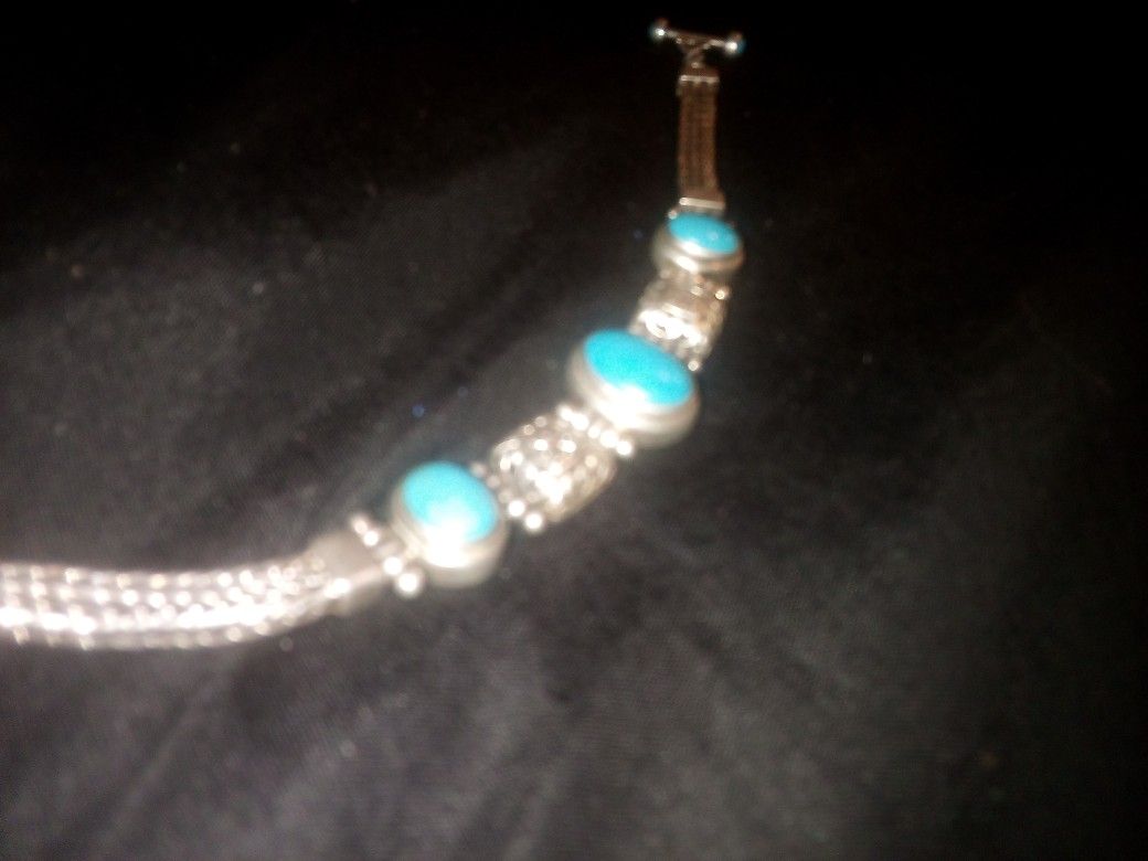 Stamped 925 Silver Bracelet With Turquoise Stone
