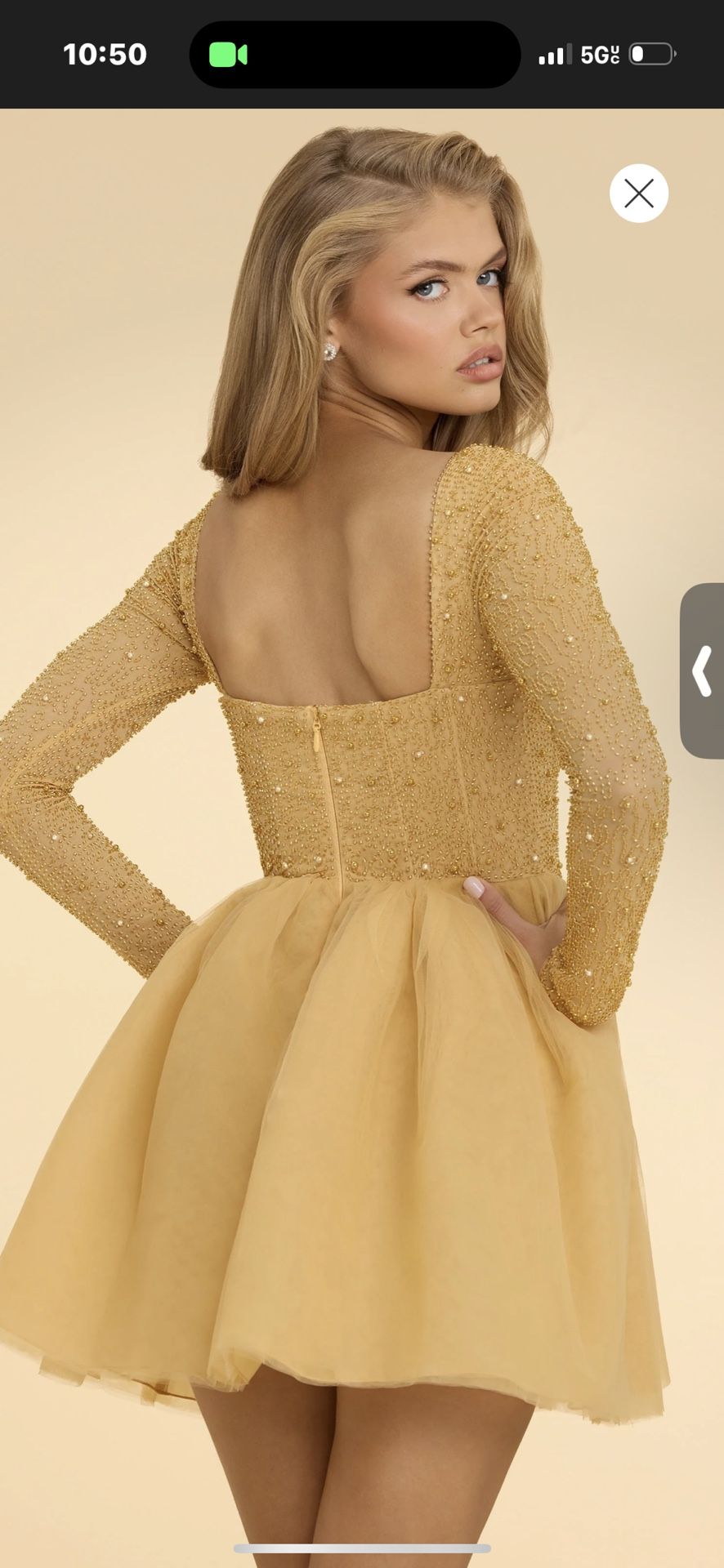 Olympia Plunge Neck Tulle Mini Dress in Gold