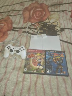 White slam Playstation 2 with 2 games and memory card