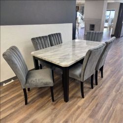 PASCAL GRAY/WHITE MARBLE-TOP DINING SET