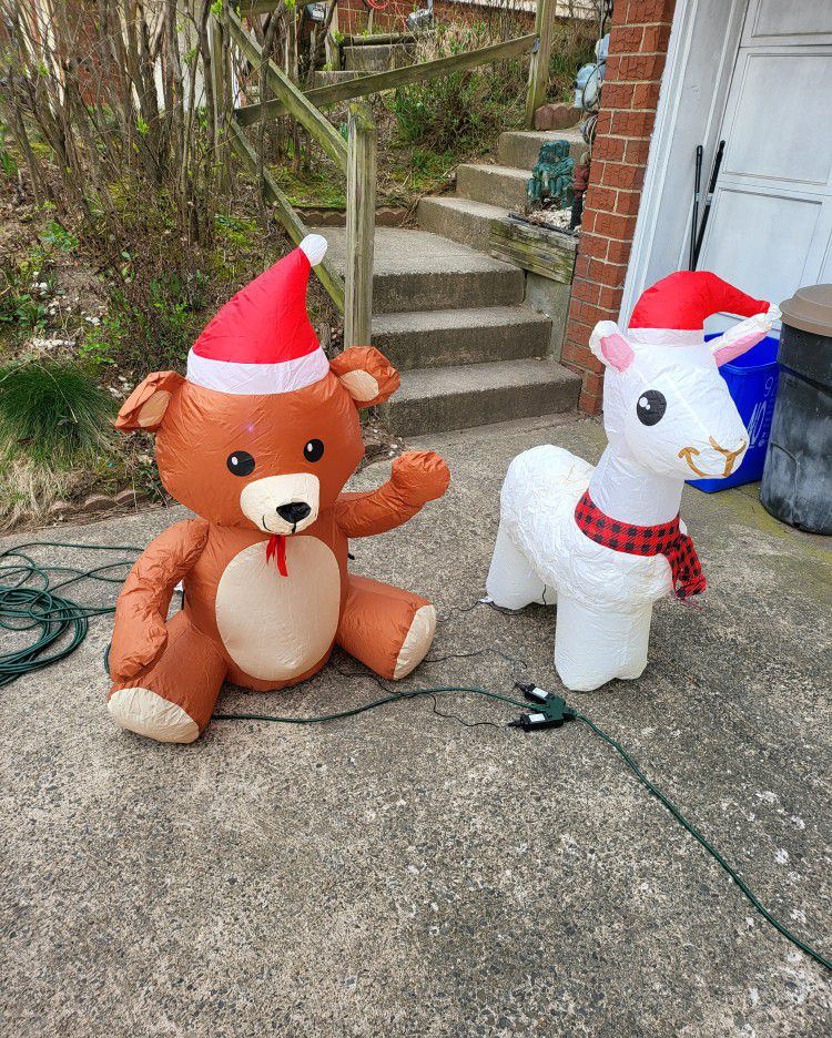 Gemmy Inflatable Christmas Bear and Sheep or Llama