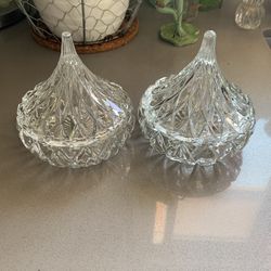 Pair Vintage Clear Crystal Candy Dishes 