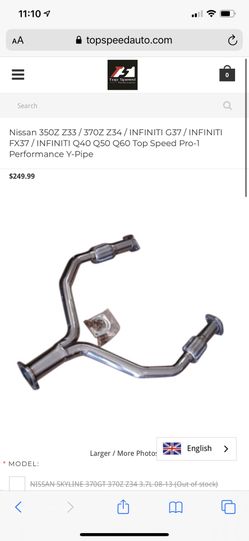 G37/370z topspeed y pipe