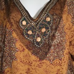 Kaftan Sante Classic V Neck Brown Black Beige Maxi Dress Women's size 3XL Caftan