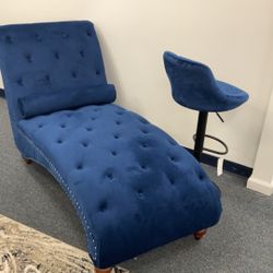 Blue Soft Satin Chaise