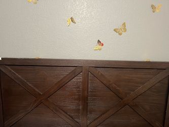 Dark Brown Wood Headboard with X-Pattern