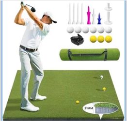 Golf Hitting Mat 5x4ft, 31mm Golf Chipping Mat Artificial Turf Practice Mat with 9 Tees, Durable EVA Backing for Indoor | Outdoor Driving, Chipping & 