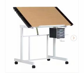 Deluxe 41 W Craft Station White / Maple Mobile Writing Desk with Adjustable Top and Storage