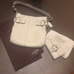Vintage  White Coach Purse And Matching White Wallet