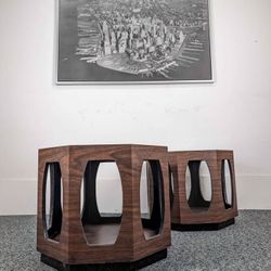 MCM Pair of Lane Style Smoked Glass Octagon End Tables