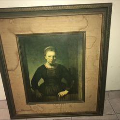 Rembrandt girl at the front door  Framed PrintSome Damage On The Fabric 33”x37”.