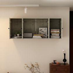 Wall-Mounted Storage Cabinet with Louvered Doors 4 Compartments Wall Cabinet $65