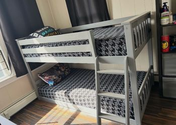 Gray&White Wood Twin Bunk Bed with Ladder