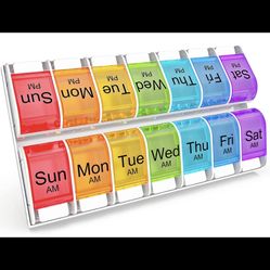 Sukuos Weekly 7 Day Pill Organizer, 2 Times A Day Pill Box Pill Cases (AM PM), BPA Free Medicine Organizer for Pills/Vitamin/Fish Oil/Supplements, Art