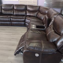 New sectional sofa with three power recliners on sale now don't miss