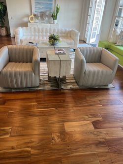 Genuine leather club chairs with swivel base