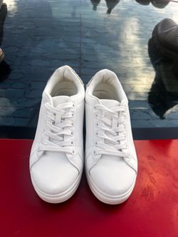 Women's White Sneaker Lace Up Low Top Solid Casual Athletic Rhinestone Heel
