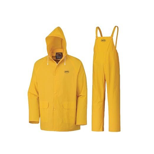 M Pioneer Waterproof PVC Work Suit for Men – Repel Rain Gear Yellow Safety Jacket and Bib Pants - 3 PC Set With Detachable Hood