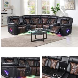 Power Recliner Sectional With Bluetooth Speakers And Wireless Charger 