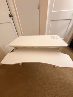 White Adjustable Standing Desk / Desktop Riser – Large Workstation