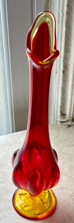 Vintage Viking Glass Amberina Swung Vase 