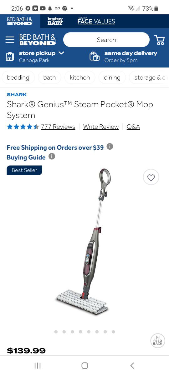 shark genius steam mop $80