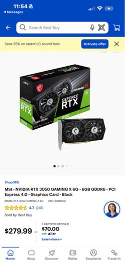 MSI NVIDIA RTX 3050 Gaming X 6G Graphics Card