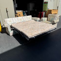 2 Piece Living Room Set Queen Size Sofa Bed Sleeper Sofa and Armchair