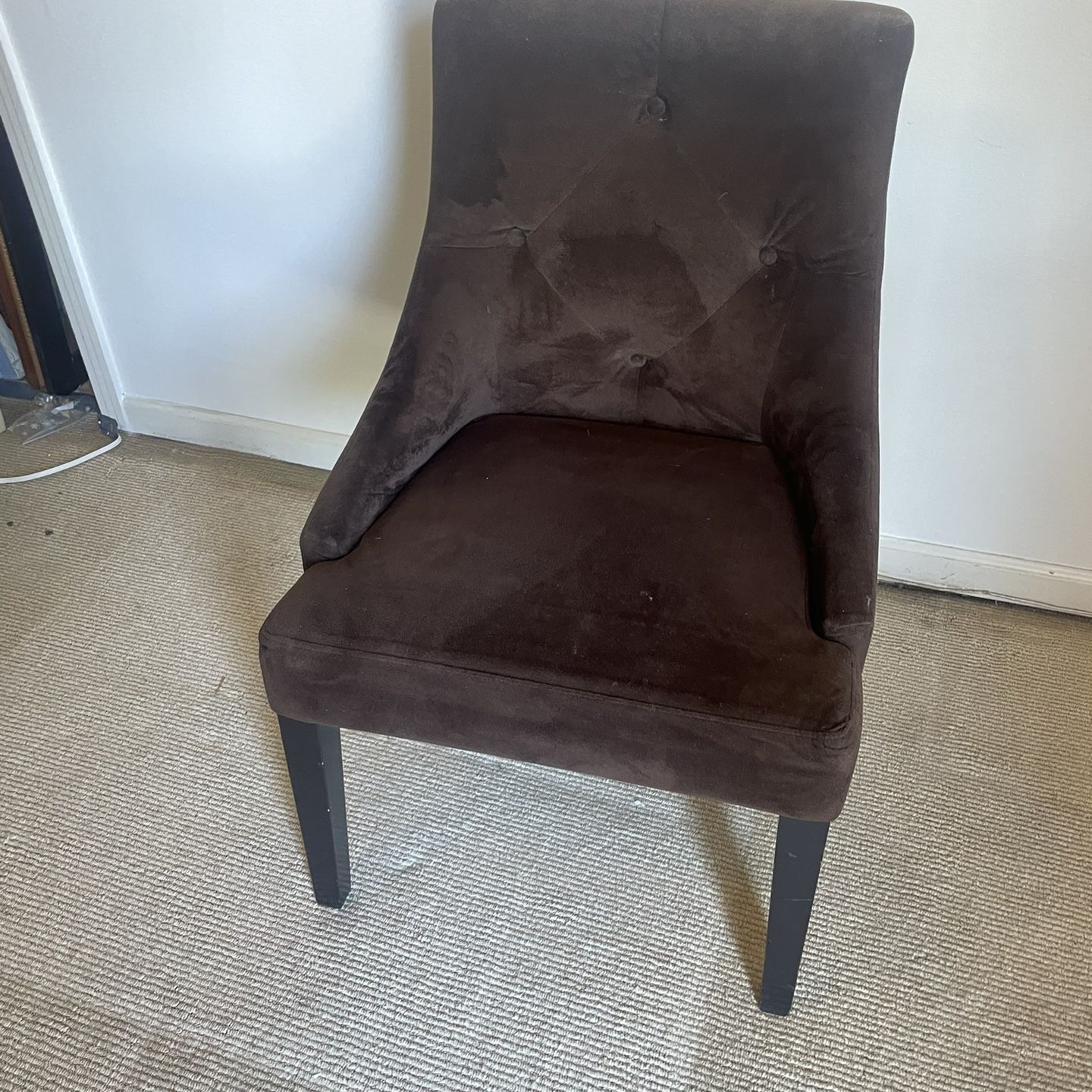 4 Brown Velvet Dining Room Chairs  With Sloped Arms, 