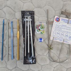 VTG ALUMINUM CROCHET HOOKS / FORKS / ACCESS. - LOT of 11