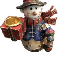 Joelson Industries CERAMIC PORCELAIN CHRISTMAS  Holiday SNOWMAN CANDLE HOLDER