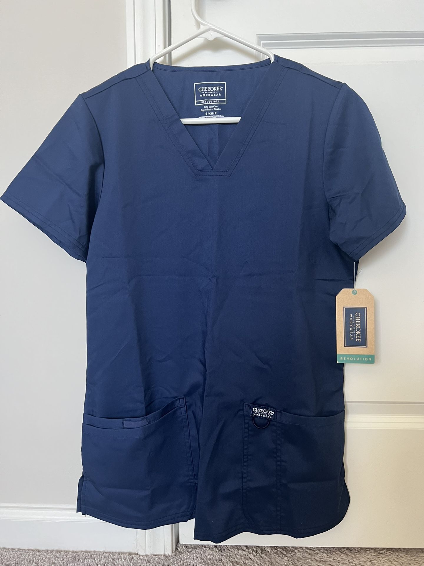 Cherokee Scrub Top Womens Sz S Uniform navy Blue