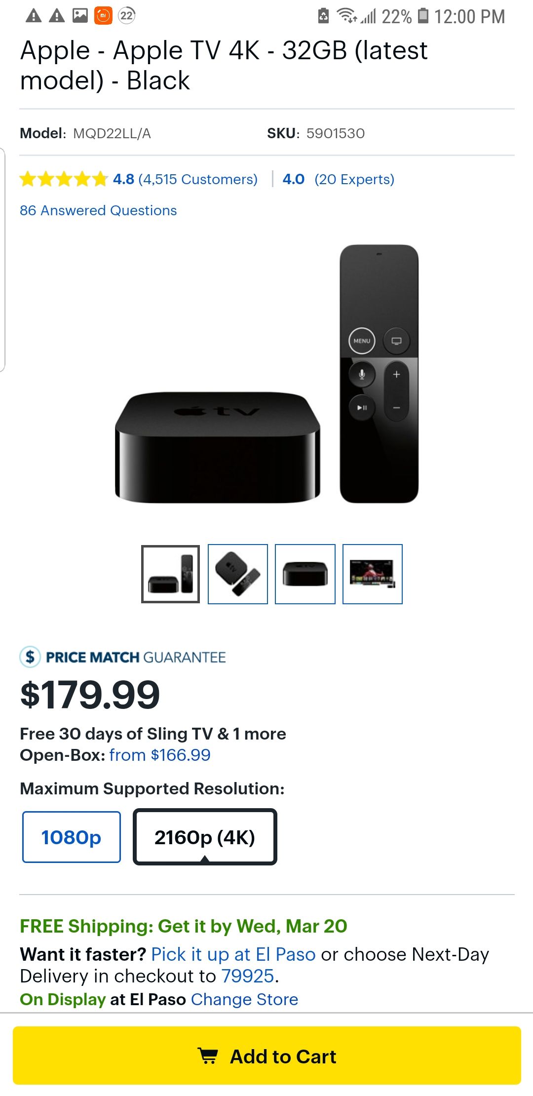 Apple TV 4K - 32GB (latest model) - Black
