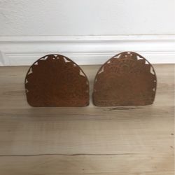 Antique Metal Book Ends Pretty Tree Design 6x6 Inches Tall & Wide