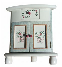 Beautiful Wooden Small Jewelry Box/ Cabinet 10 in Nice!