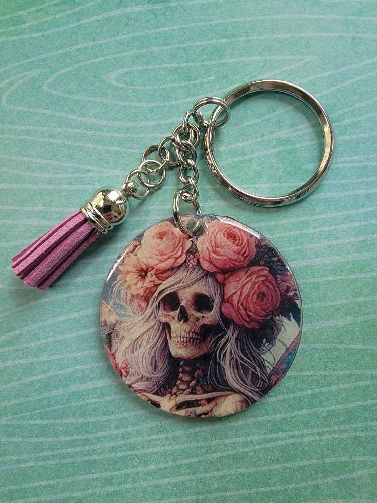 Floral Skull Keychain