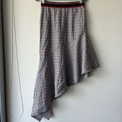 Milly Women Charlotte Asymmetric Blue Plaid Wool Fitted Skirt 6