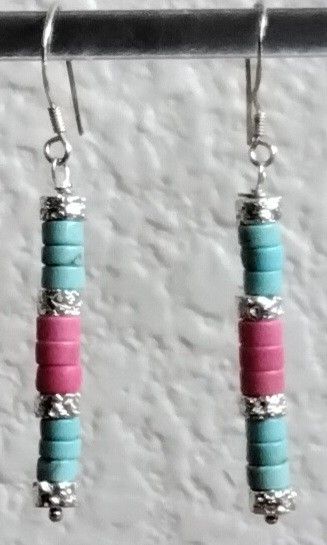 ON HOLD / Hot Pink And Baby Blue Turquoise Sterling Silver Drop Earrings