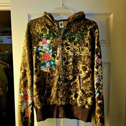 Ed Hardy by Christian Audigier Skull AOP Graphic Zip Up Hoodie Sz. Small.


