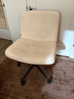 Furnimart Wood Desk Chair - White - Boucle Style Fabir