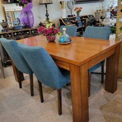 Dining Table + 4 Blue Side Chairs