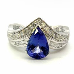 Woman’s Ladies 14k White Gold Pear Cut Tanzanite and Diamond Ring Size 7.5 GP3125974