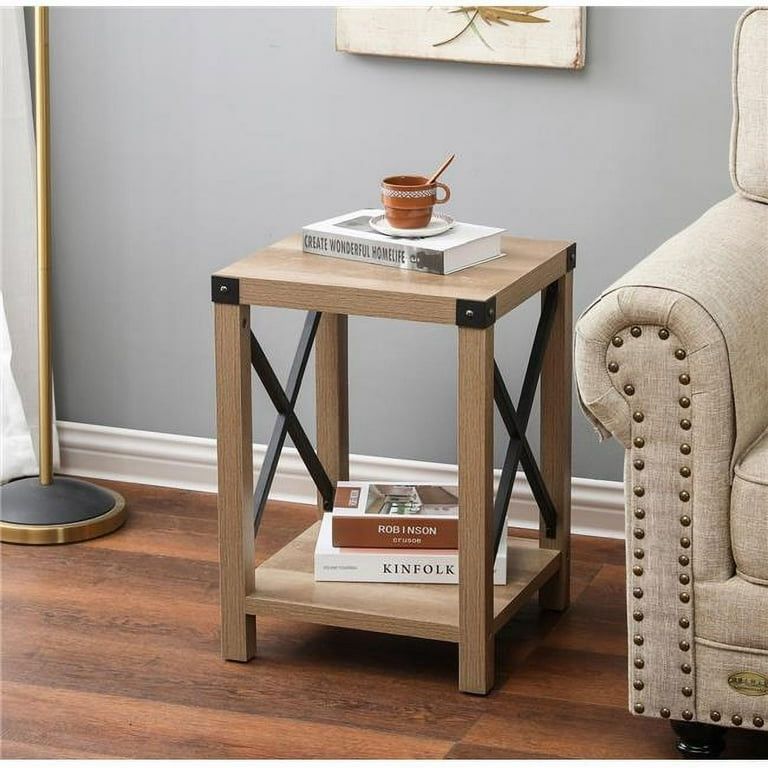 Rustic Natural Wood Finish End Table,IF1341