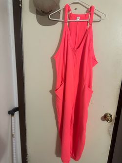 Neon Coral Sleeveless Jumpsuit with Pockets