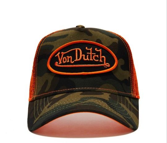 VON DUTCH ORANGE TREE CAMO STRAPBACK TRUCKER HAT
