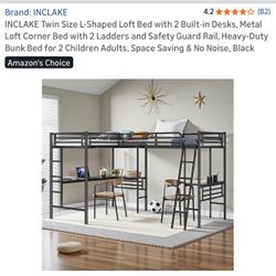 2 Twin L Shaped Loft Bed  With Built In Desks
