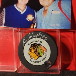 Ron Murphy signed Chicago Blackhawks Puck autographed w/coa& case