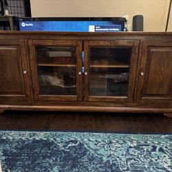 Solid Wood Entertainment Center W/ Glass Doors 
